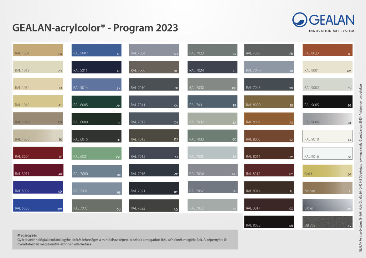 GEALAN acrylcolor választék 2023